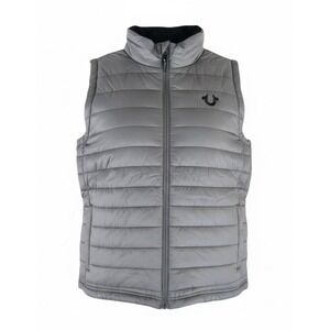 True Religion Puffer Vest Men's Gray Full Zip Padded Logo Quilted Size S